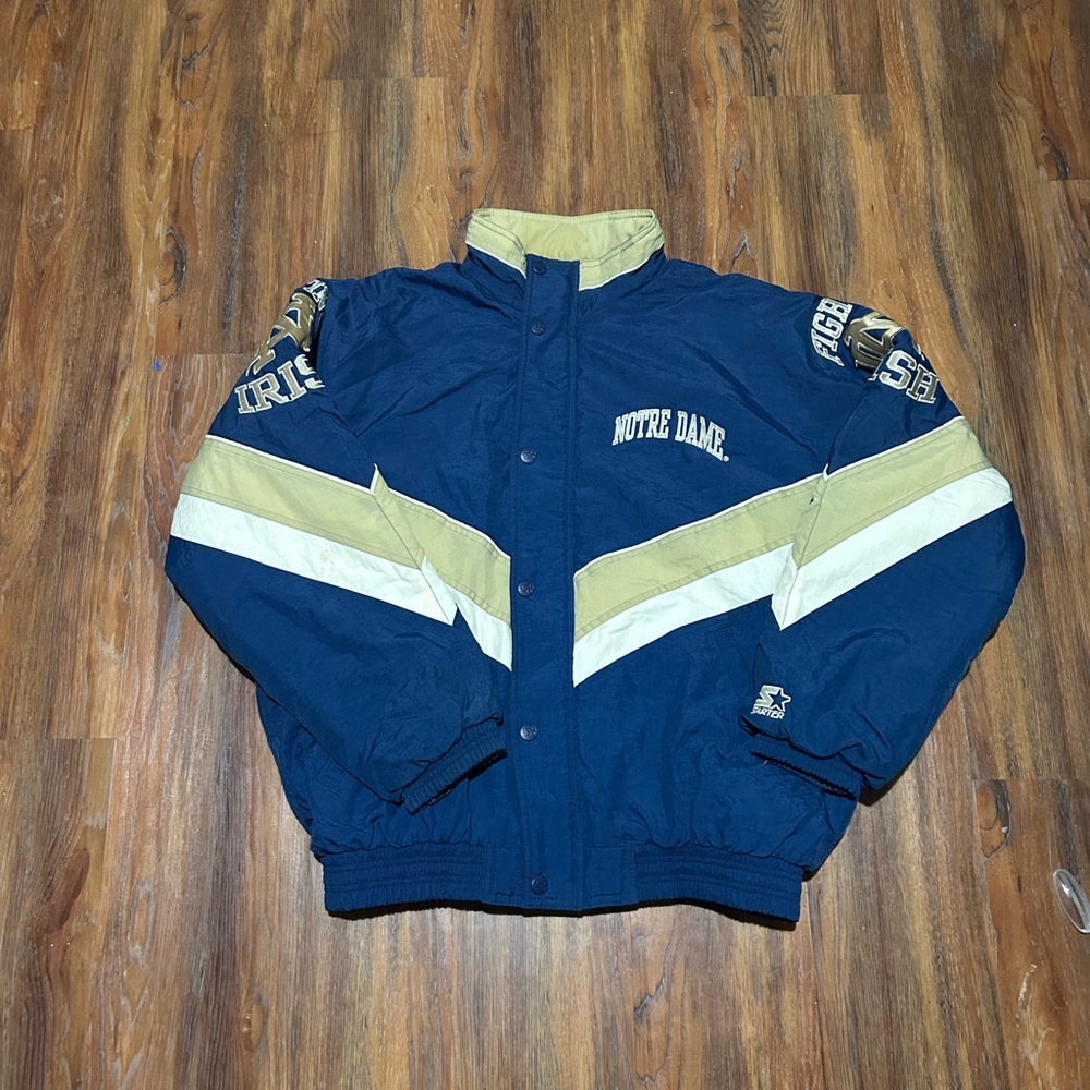 Vintage STARTER Notre Dame Blue and Gold Bomber Jacket